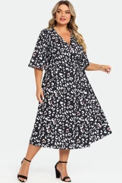 Animal Print Wrap Tie Side Women Midi Dress -Luna Marina Store c sd030001 6