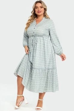 Dot Print Button Tie Waist Ruffled Hem Dress -Luna Marina Store c sd031001 4