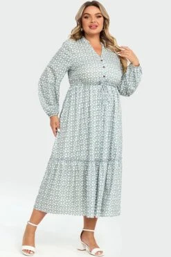 Dot Print Button Tie Waist Ruffled Hem Dress -Luna Marina Store c sd031001 5