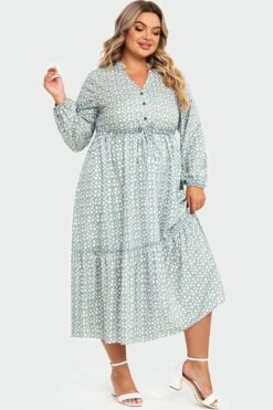 Dot Print Button Tie Waist Ruffled Hem Dress -Luna Marina Store c sd031001 6