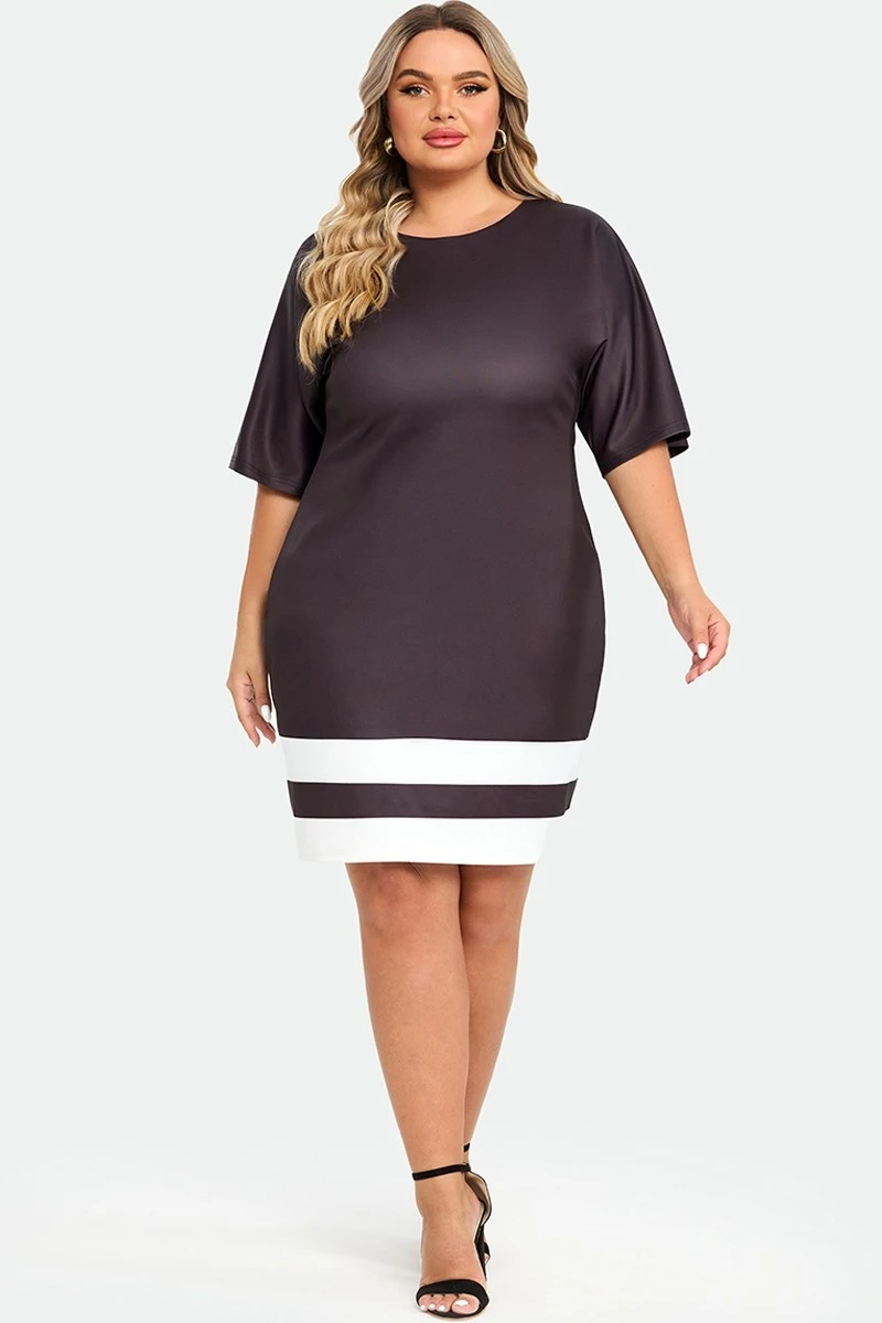 Black&White Short Sleeve Round Neck Midi Dress 5 Black&White Short Sleeve Round Neck Midi Dress - Image 3