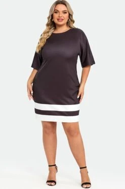 Black&White Short Sleeve Round Neck Midi Dress 12 Black&White Short Sleeve Round Neck Midi Dress -Luna Marina Store c sd033001 4