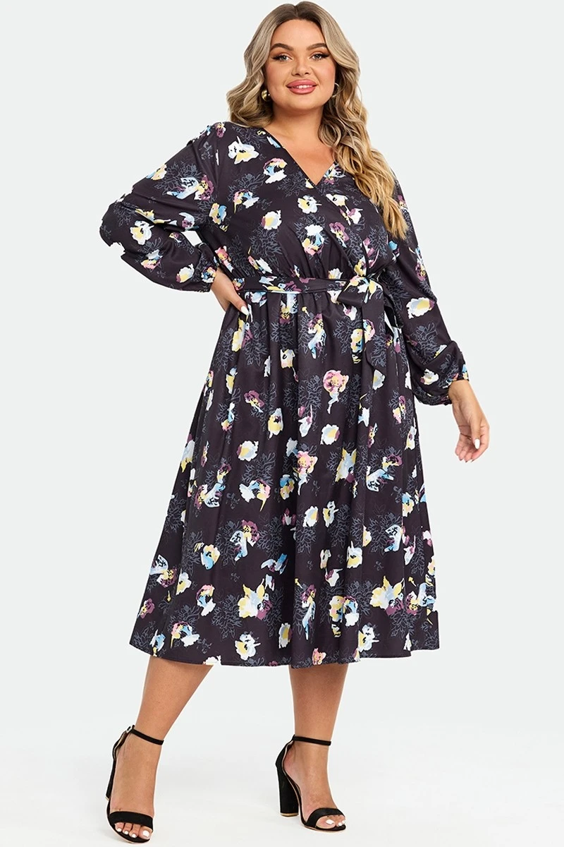 Black Floral Long Sleeve V Neck Midi Dress 3 Black Floral Long Sleeve V Neck Midi Dress