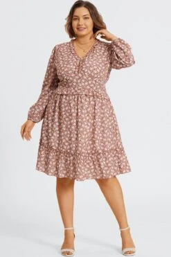 Pink Short Sleeve Peplum V Neck Midi Dress 10 Pink Short Sleeve Peplum V Neck Midi Dress -Luna Marina Store c sd035001 3