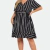 Plus Size Black & White Striped A-Line Midi Dress 1 Plus Size Black & White Striped A-Line Midi Dress -Luna Marina Store c sd037002 1