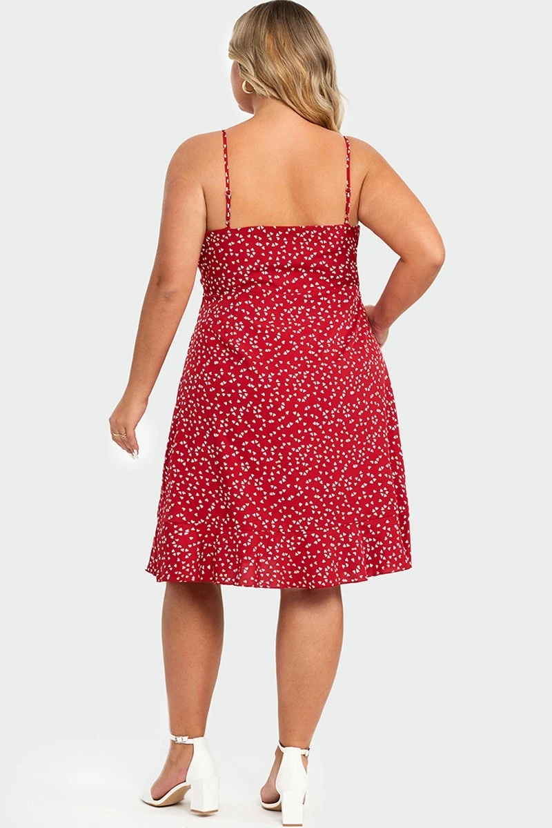 Allover Heart Print Wrap Cami Ruffles Midi Dress 4 Allover Heart Print Wrap Cami Ruffles Midi Dress - Image 2