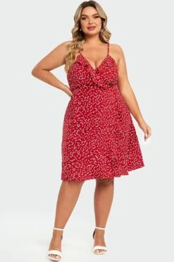 Allover Heart Print Wrap Cami Ruffles Midi Dress 10 Allover Heart Print Wrap Cami Ruffles Midi Dress -Luna Marina Store c sd041001 3