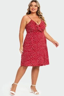 Allover Heart Print Wrap Cami Ruffles Midi Dress 13 Allover Heart Print Wrap Cami Ruffles Midi Dress -Luna Marina Store c sd041001 6