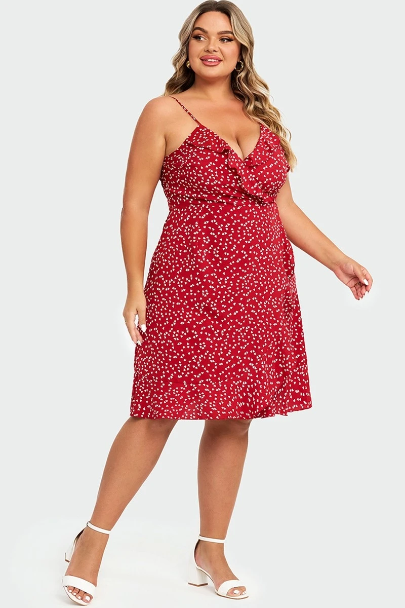 Allover Heart Print Wrap Cami Ruffles Midi Dress 8 Allover Heart Print Wrap Cami Ruffles Midi Dress - Image 6