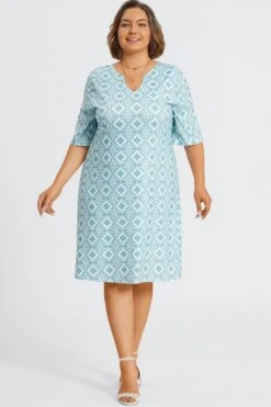 Floral Print Blue Polo Half Sleeves Midi Dress 11 Floral Print Blue Polo Half Sleeves Midi Dress -Luna Marina Store c sd046001 4