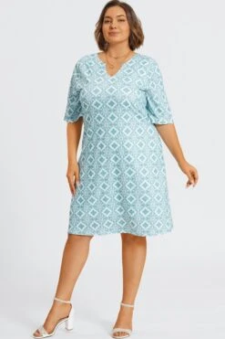 Floral Print Blue Polo Half Sleeves Midi Dress 12 Floral Print Blue Polo Half Sleeves Midi Dress -Luna Marina Store c sd046001 6