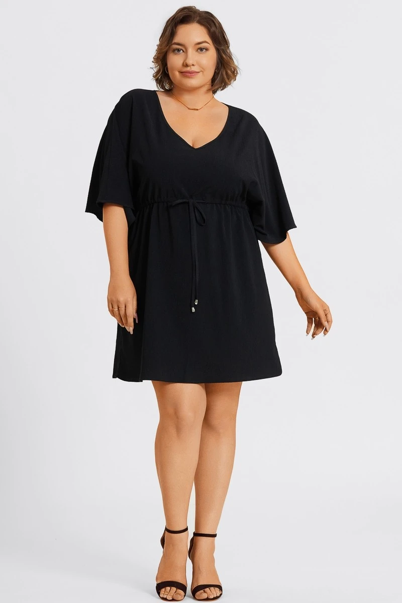 V-Neck Solid Color Elastic Eaist Ruffle Long Tunic 3 V-Neck Solid Color Elastic Eaist Ruffle Long Tunic