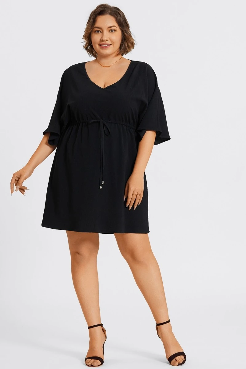 V-Neck Solid Color Elastic Eaist Ruffle Long Tunic 5 V-Neck Solid Color Elastic Eaist Ruffle Long Tunic - Image 3