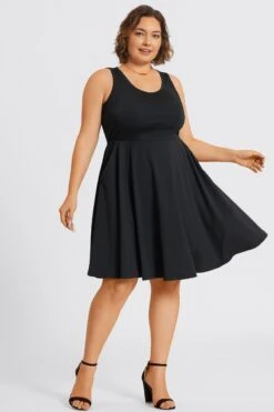 Square Neck Sleeveless Front Pocket Skater Midi Dress