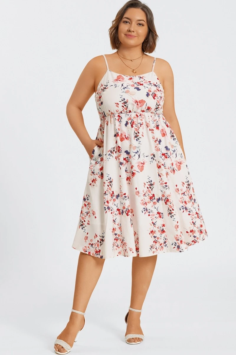 Floral Print Square Neck Chiffon Pleated Midi Dress 3 Floral Print Square Neck Chiffon Pleated Midi Dress