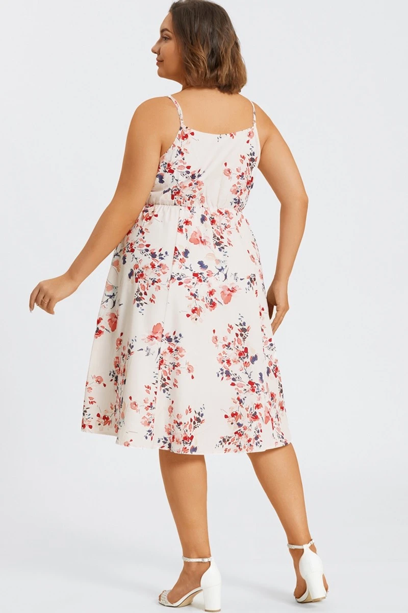 Floral Print Square Neck Chiffon Pleated Midi Dress 4 Floral Print Square Neck Chiffon Pleated Midi Dress - Image 2