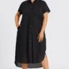 Plus Size Black Short Sleeve Shirt Maxi Dress 2 Plus Size Black Short Sleeve Shirt Maxi Dress -Luna Marina Store c sd050001 1