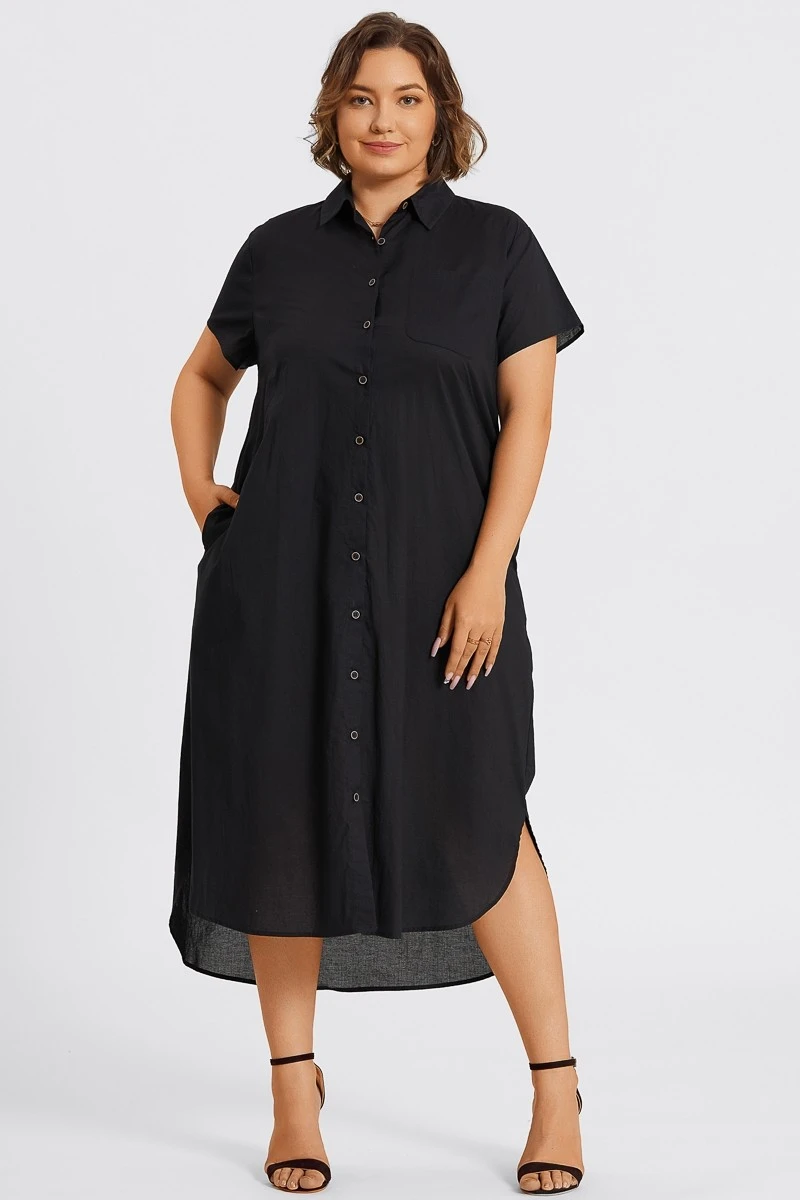 Plus Size Black Short Sleeve Shirt Maxi Dress 3 Plus Size Black Short Sleeve Shirt Maxi Dress