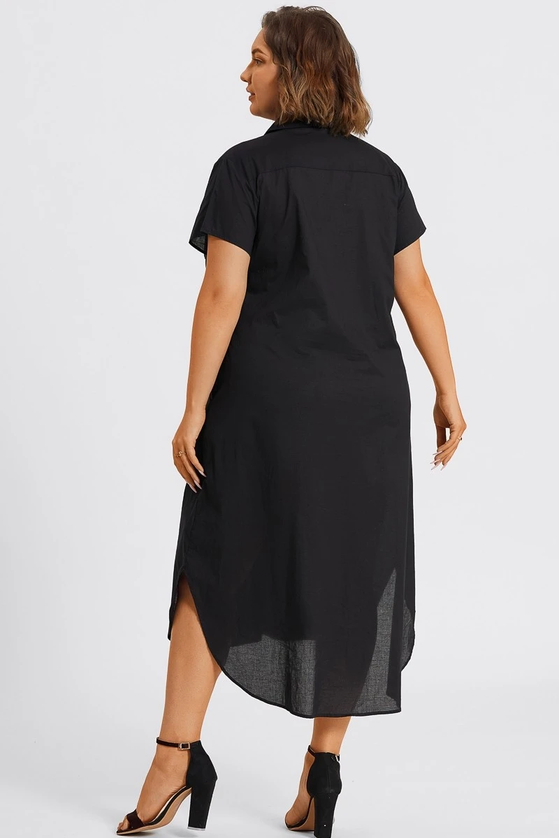 Plus Size Black Short Sleeve Shirt Maxi Dress 4 Plus Size Black Short Sleeve Shirt Maxi Dress - Image 2