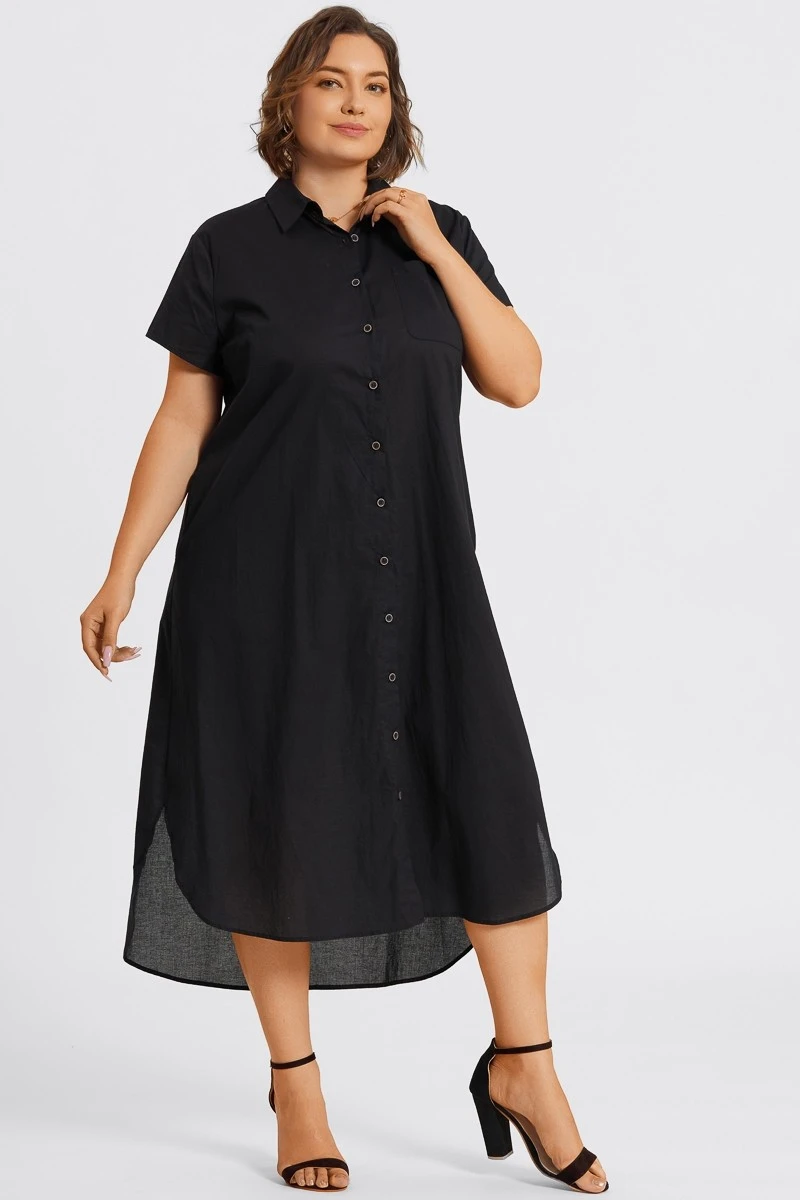 Plus Size Black Short Sleeve Shirt Maxi Dress 6 Plus Size Black Short Sleeve Shirt Maxi Dress - Image 4