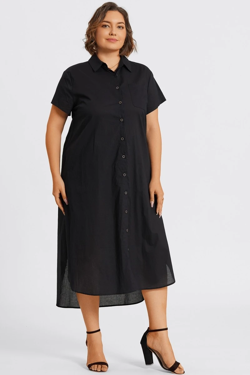 Plus Size Black Short Sleeve Shirt Maxi Dress 7 Plus Size Black Short Sleeve Shirt Maxi Dress - Image 5