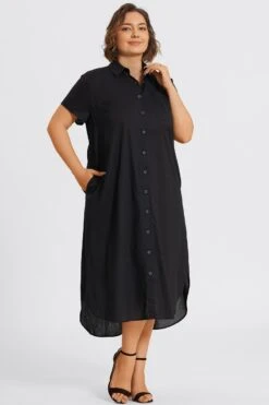 Plus Size Black Short Sleeve Shirt Maxi Dress 13 Plus Size Black Short Sleeve Shirt Maxi Dress -Luna Marina Store c sd050001 6