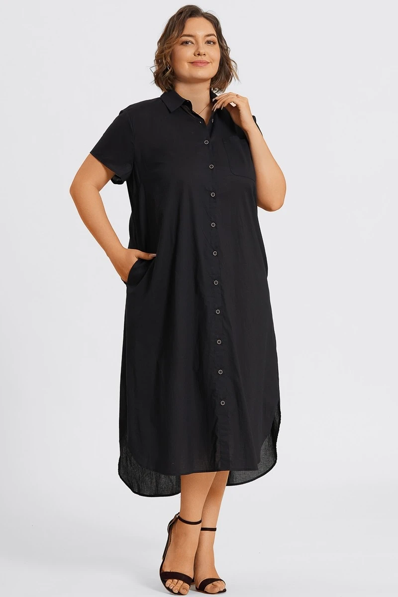 Plus Size Black Short Sleeve Shirt Maxi Dress 8 Plus Size Black Short Sleeve Shirt Maxi Dress - Image 6