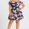Floral Print Cold Shoulder Flutter Sleeve Midi Dress -Luna Marina Store c sd057001 1
