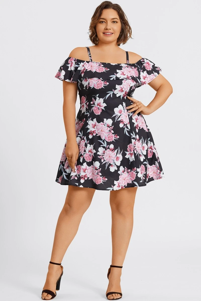 Floral Print Cold Shoulder Flutter Sleeve Midi Dress 3 Floral Print Cold Shoulder Flutter Sleeve Midi Dress
