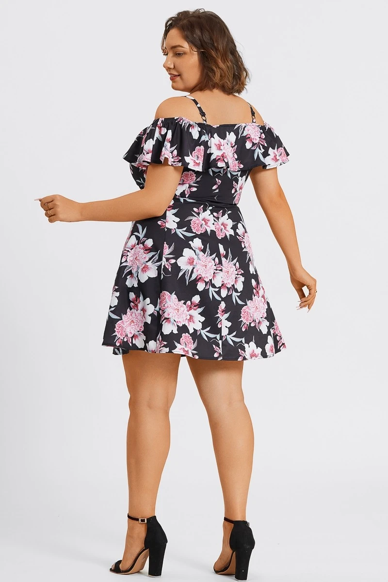 Floral Print Cold Shoulder Flutter Sleeve Midi Dress 4 Floral Print Cold Shoulder Flutter Sleeve Midi Dress - Image 2