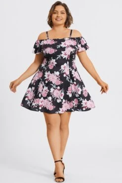Floral Print Cold Shoulder Flutter Sleeve Midi Dress 10 Floral Print Cold Shoulder Flutter Sleeve Midi Dress -Luna Marina Store c sd057001 3