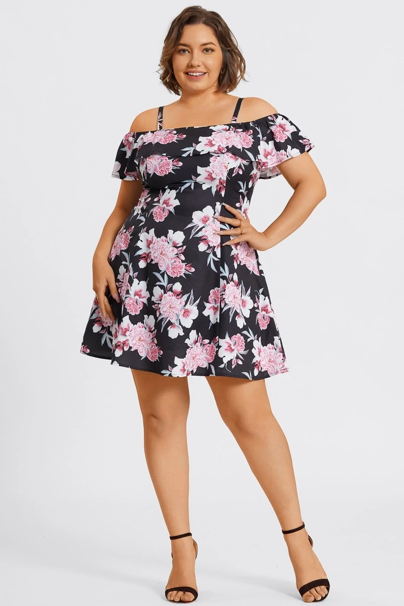 Floral Print Cold Shoulder Flutter Sleeve Midi Dress 6 Floral Print Cold Shoulder Flutter Sleeve Midi Dress - Image 4