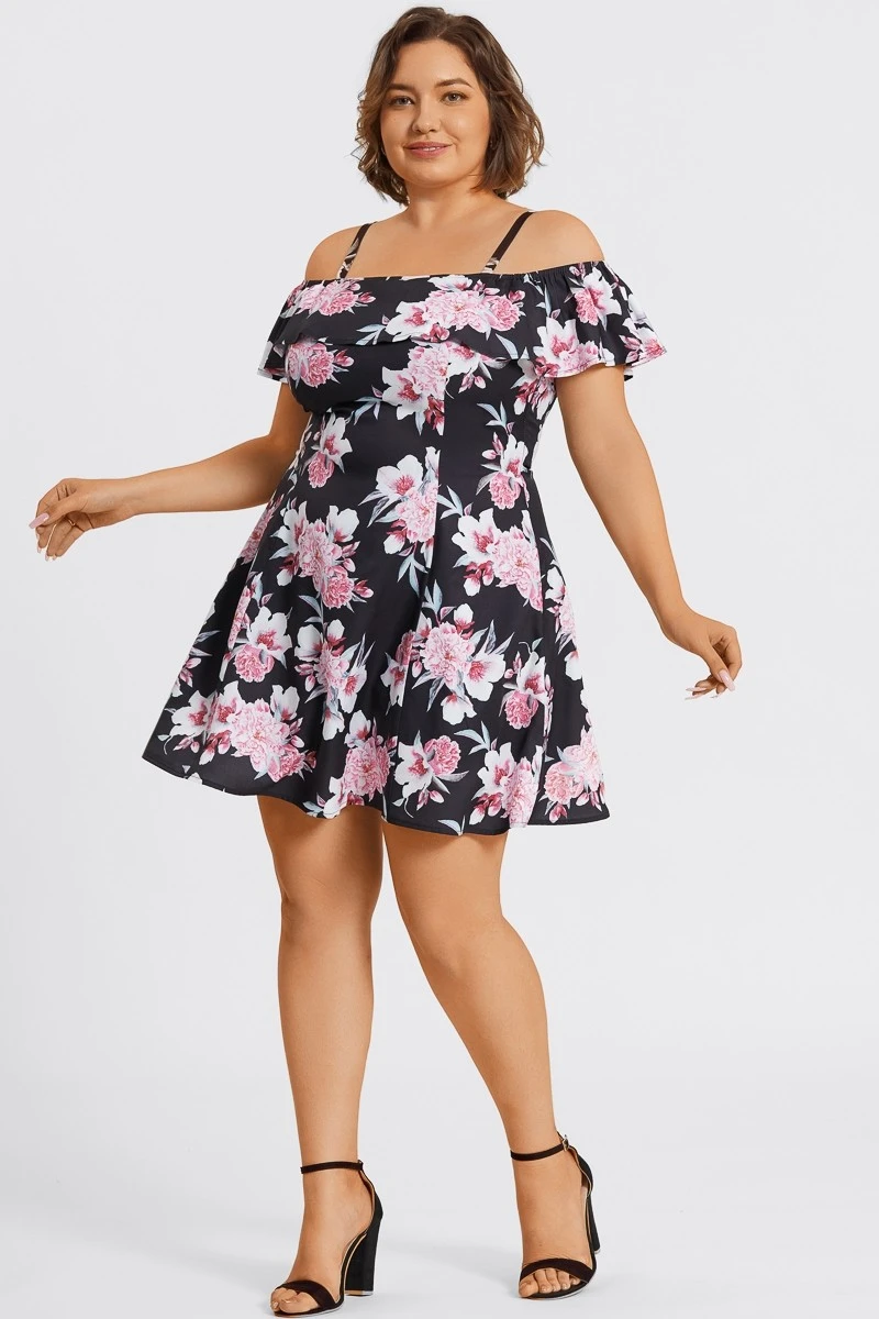 Floral Print Cold Shoulder Flutter Sleeve Midi Dress 7 Floral Print Cold Shoulder Flutter Sleeve Midi Dress - Image 5
