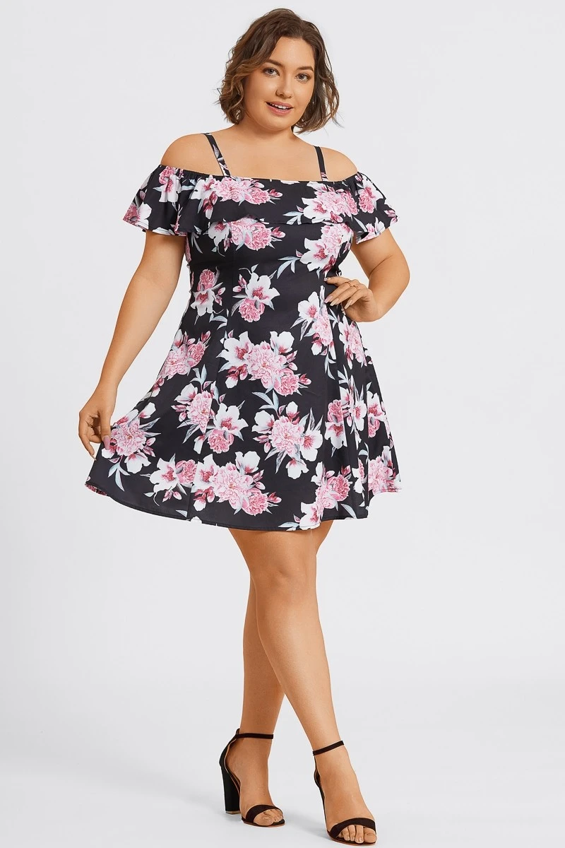 Floral Print Cold Shoulder Flutter Sleeve Midi Dress 8 Floral Print Cold Shoulder Flutter Sleeve Midi Dress - Image 6
