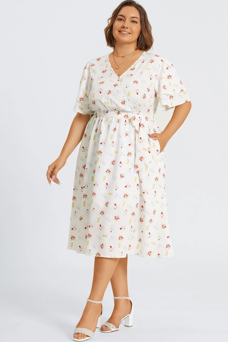 Floral Printed Ruffle Sleeve Pocket Belted Maxi Dress 6 Floral Printed Ruffle Sleeve Pocket Belted Maxi Dress - Image 4