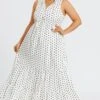 Polka Dots Textured Woven Tiered Maxi Dress