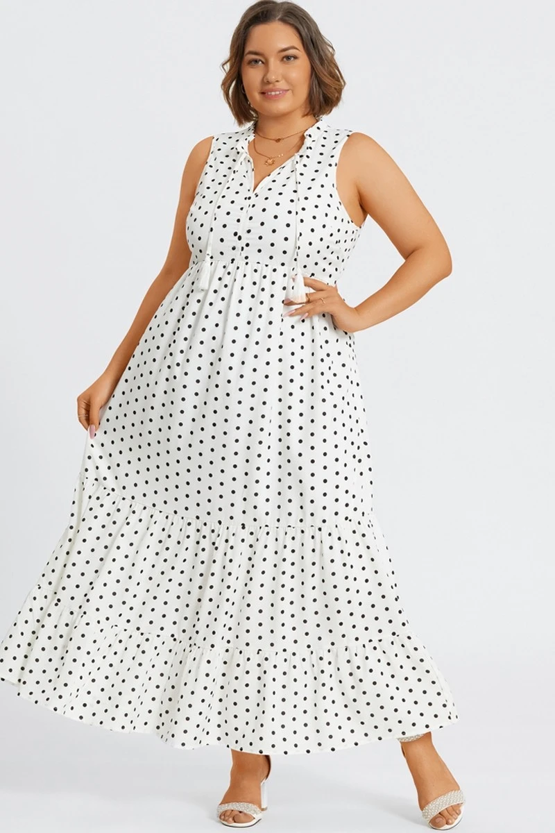 Polka Dots Textured Woven Tiered Maxi Dress 3 Polka Dots Textured Woven Tiered Maxi Dress