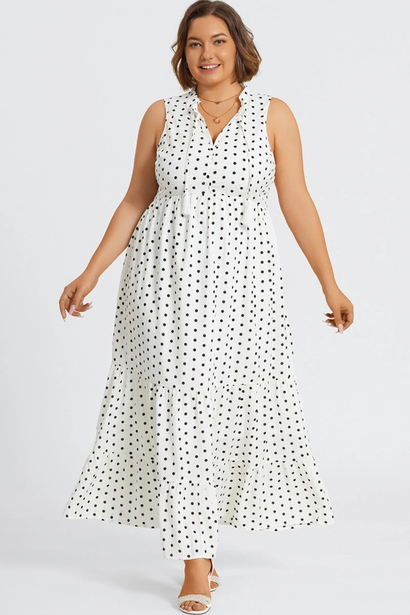 Polka Dots Textured Woven Tiered Maxi Dress 5 Polka Dots Textured Woven Tiered Maxi Dress - Image 3