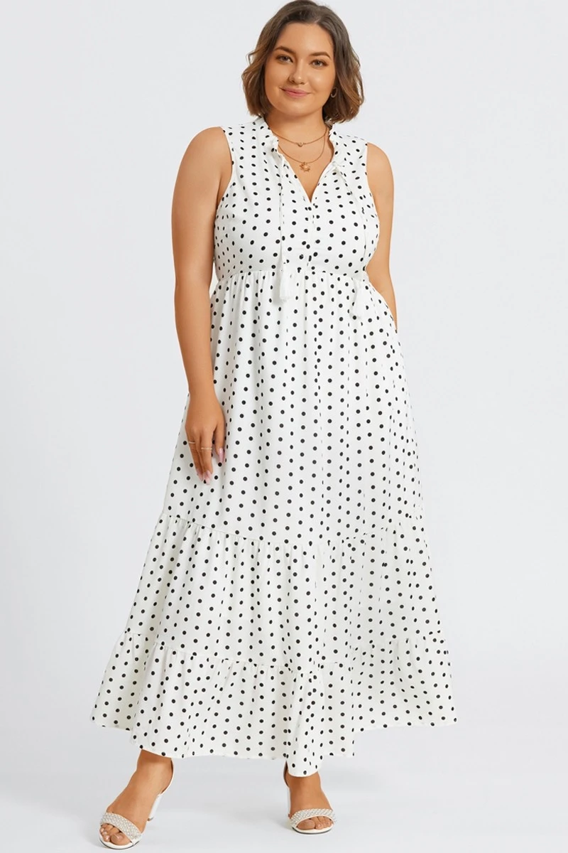Polka Dots Textured Woven Tiered Maxi Dress 6 Polka Dots Textured Woven Tiered Maxi Dress - Image 4
