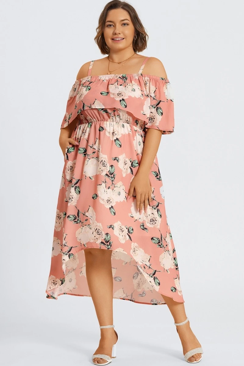 Floral Print Cold Shoulder Pocket Asymmetrical Hem Dress 3 Floral Print Cold Shoulder Pocket Asymmetrical Hem Dress