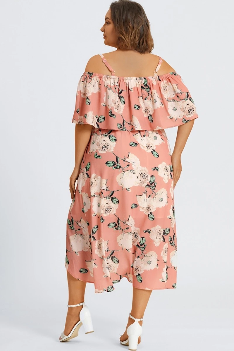 Floral Print Cold Shoulder Pocket Asymmetrical Hem Dress 4 Floral Print Cold Shoulder Pocket Asymmetrical Hem Dress - Image 2