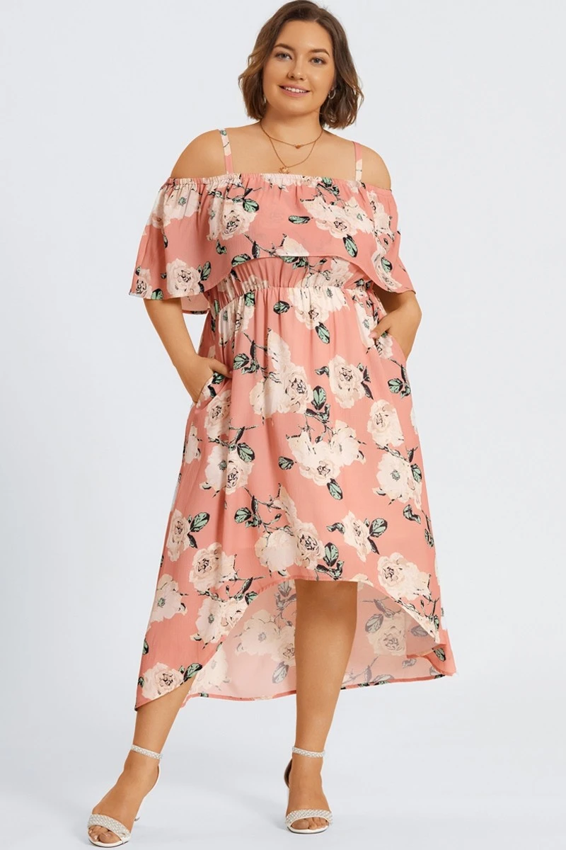 Floral Print Cold Shoulder Pocket Asymmetrical Hem Dress 5 Floral Print Cold Shoulder Pocket Asymmetrical Hem Dress - Image 3
