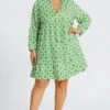 Green Floral Print Tie Neck Smock Midi Dress 1 Green Floral Print Tie Neck Smock Midi Dress -Luna Marina Store c sd063001 1