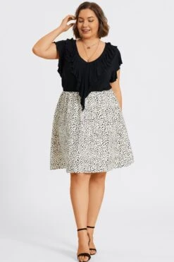 Leopard Print Ruffle Short Sleeves Midi Dress -Luna Marina Store c sd065001 1