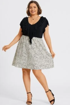 Leopard Print Ruffle Short Sleeves Midi Dress -Luna Marina Store c sd065001 4