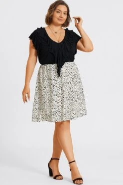 Leopard Print Ruffle Short Sleeves Midi Dress -Luna Marina Store c sd065001 6