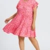 Pink Leopard Print Ruffle Short Sleeves Midi Dress 1 Pink Leopard Print Ruffle Short Sleeves Midi Dress -Luna Marina Store c sd066001 1