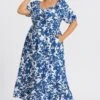 Floral Print Square Neck Pocket Ruffle Hem Maxi Dress