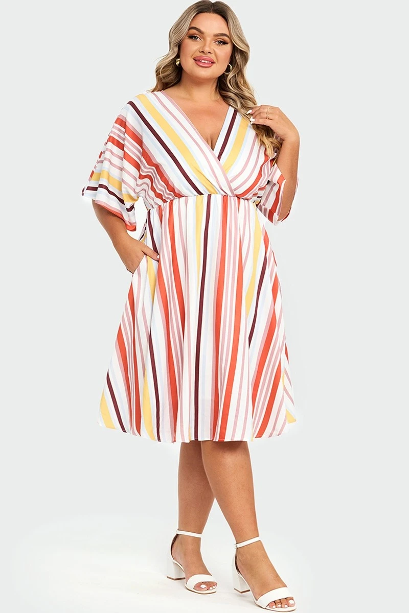 V-Neck Color Striped Dolman Sleeve Maxi Dress 3 V-Neck Color Striped Dolman Sleeve Maxi Dress