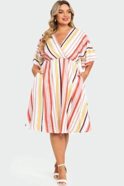 V-Neck Color Striped Dolman Sleeve Maxi Dress 10 V-Neck Color Striped Dolman Sleeve Maxi Dress -Luna Marina Store c sd430001 3